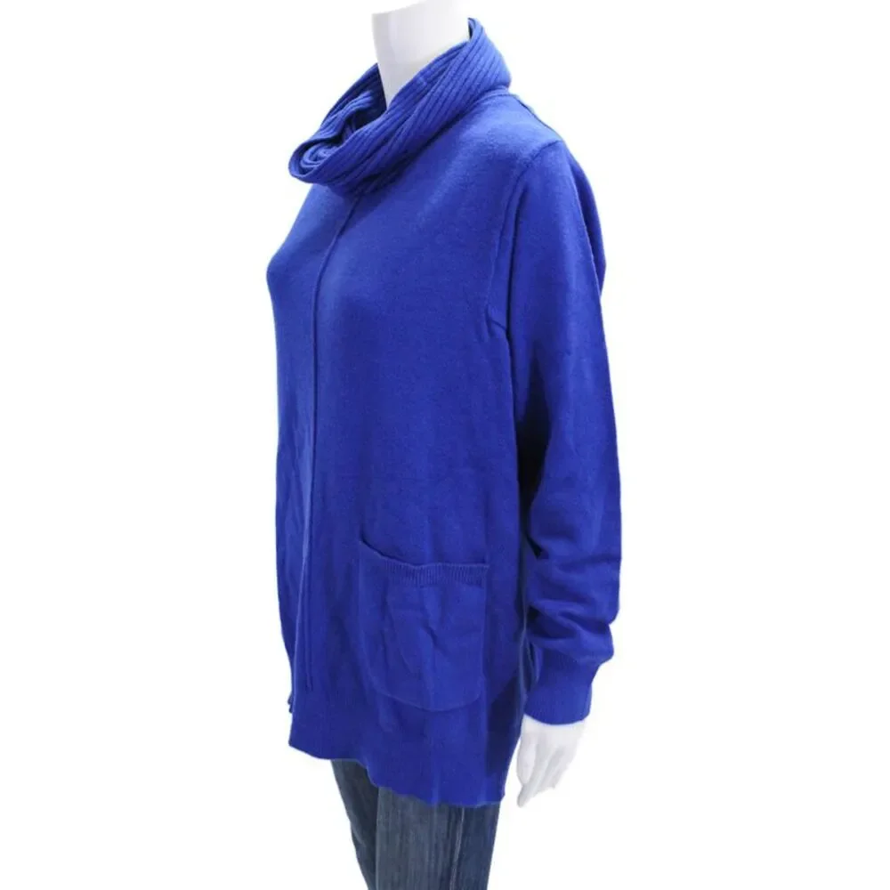 Renuar Womens Turtleneck Long Sleeve Medium Knit Sweater Solid Blue Size L